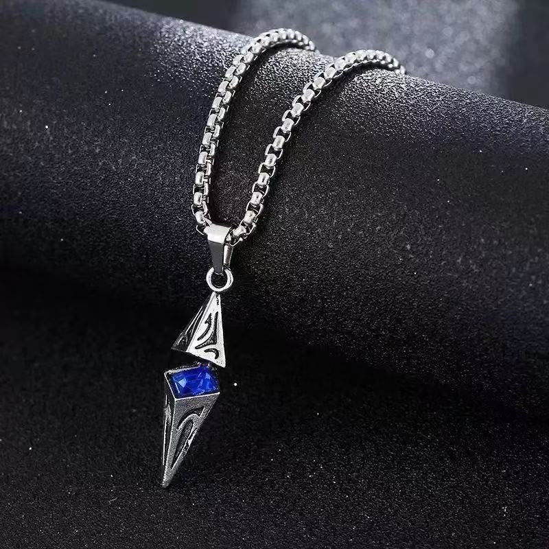 New Starburst Rhombus Blue Zircon High-End Geometric Necklace for Men Trendy Stylish Ins Pendant Trendy Minimalist Men's