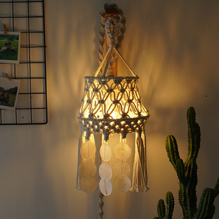 New Scandinavian Style Handmade Cotton Rope Woven Lampshade B&B Lighting Pendant Room Decoration Wall Hanging Cross-Border Model