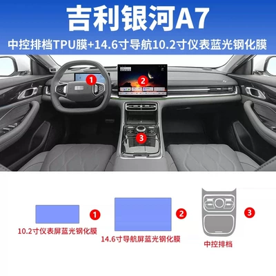 Car interior film: film, instrument panel and navigation screen tempered - geely-galaxy-a7-gear-shift-tpu-film-146inch-navigation-102inch-instrument-cluster-anti-blue-light-eye-protection-tempered-glass-film
