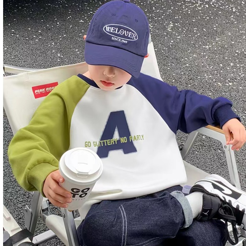 Children's sweater top children's clothing boys' spring and autumn medium and big children Korean style long sleeve loose round neck casual western style pullover