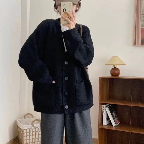[cashmere large version] spring spring and autumn new style loose slimming all-matching coat gentle women's woolen cardigan