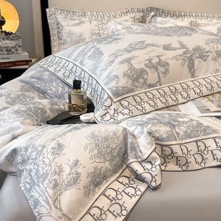 High-End Cotton Printed Four-Piece Set, Accessible Luxury Bed Bed Sheetss and Quilt Covers, 100 Pure Cotton Fitted Bed Sheetss, High-End European Bedding