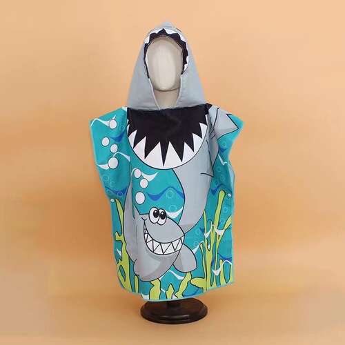 Children's bath towel cape, easy-to-absorb digital cartoon printed outdoor robe, ultra-fine fiber hooded beach towel