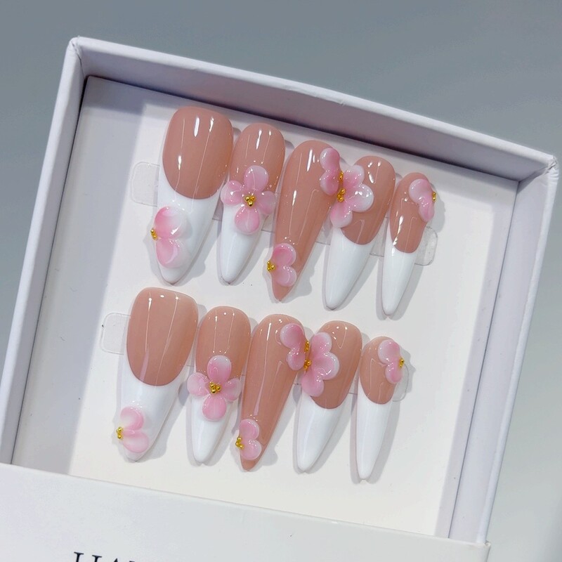 Cross-Border Foreign Trade Best-Selling Long-Pointed French Carved Export European and American Pure Handmade Press-On Fake Nails