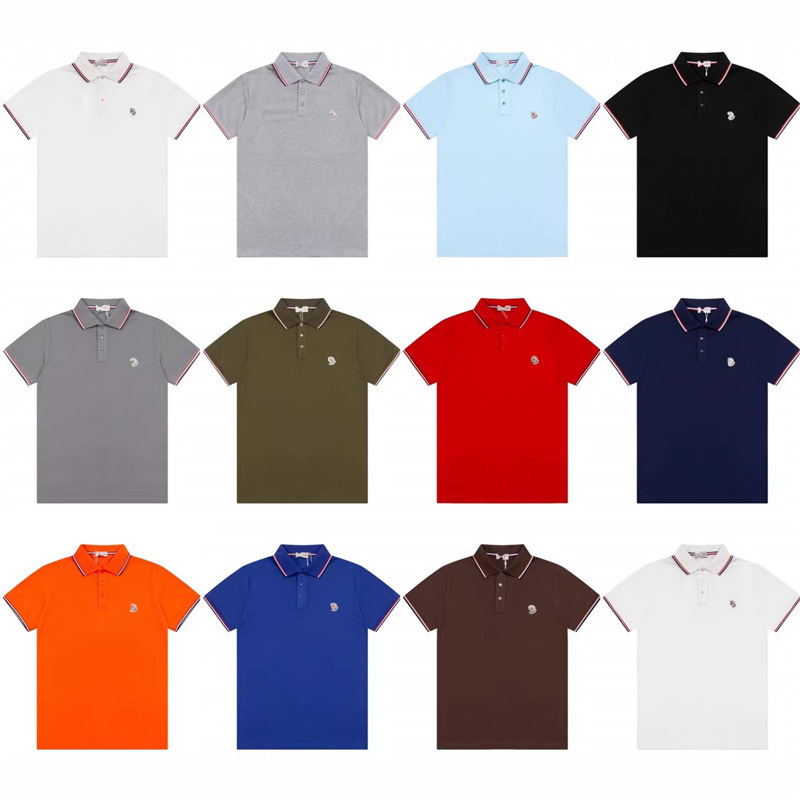 Cross-Border High-Quality Mo Mengjia Pique Cotton. Letter Logo Solid Color Turn-Down Collar Short-Sleeve T-Shirt Polo Shirt