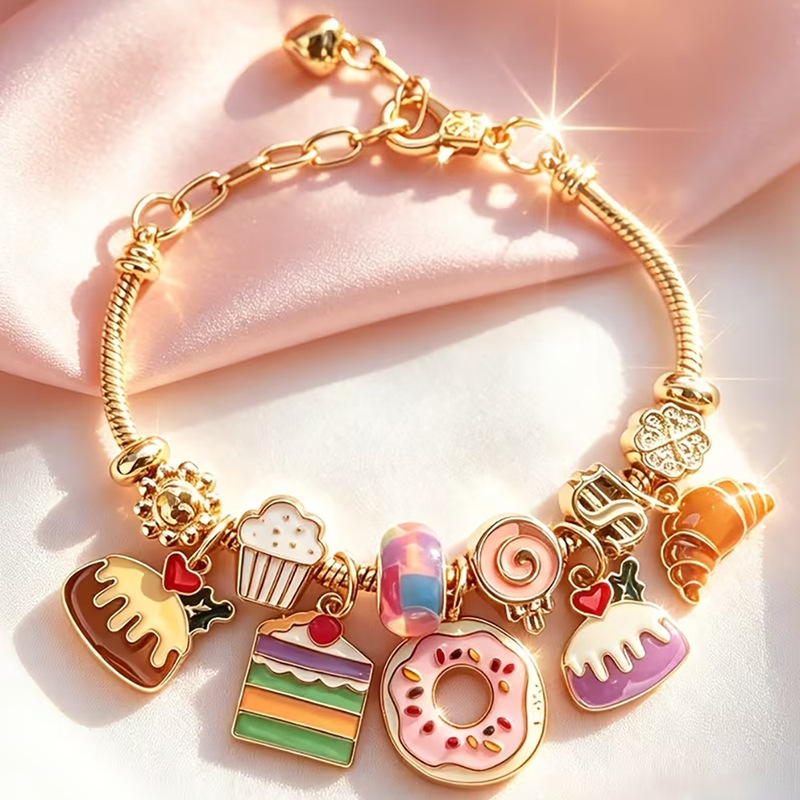 Colorful Candy Dessert Multi-Charm Bracelet, Ins-Style Cute Bread Donut, Extendable and Adjustable, Exquisite Hand Accessory Colorful Candy Dessert Multi-Charm Bracelet, Ins-Style Cute Bread Donut, Extendable and Adjustable, Exquisite Hand Accessory