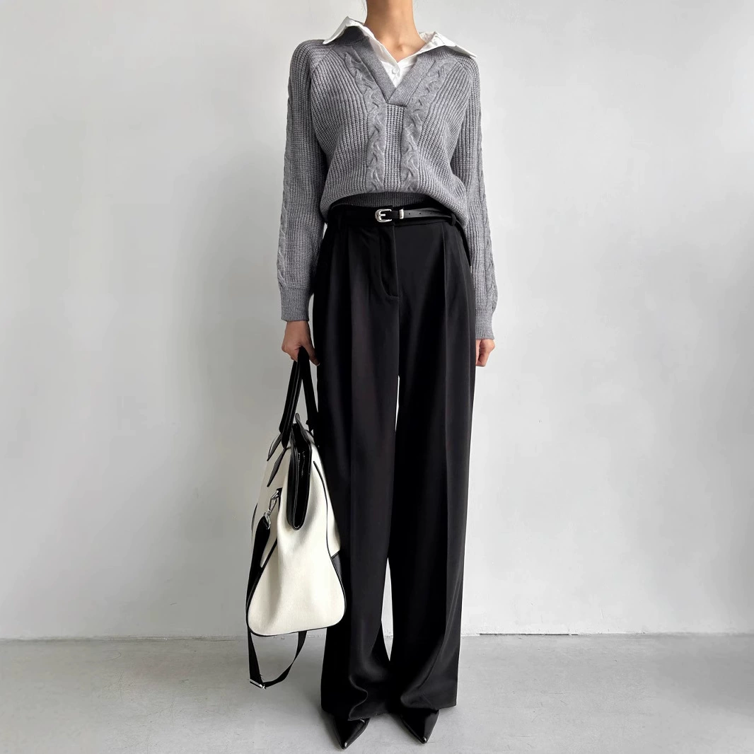 Set, shirt, sexy knitted sweater, European style, autumn