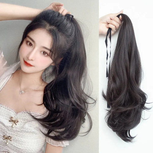 Amazon cross-border best-selling wig strap style long curly ponytail chemical fiber high-temperature wire live broadcast factory direct sale