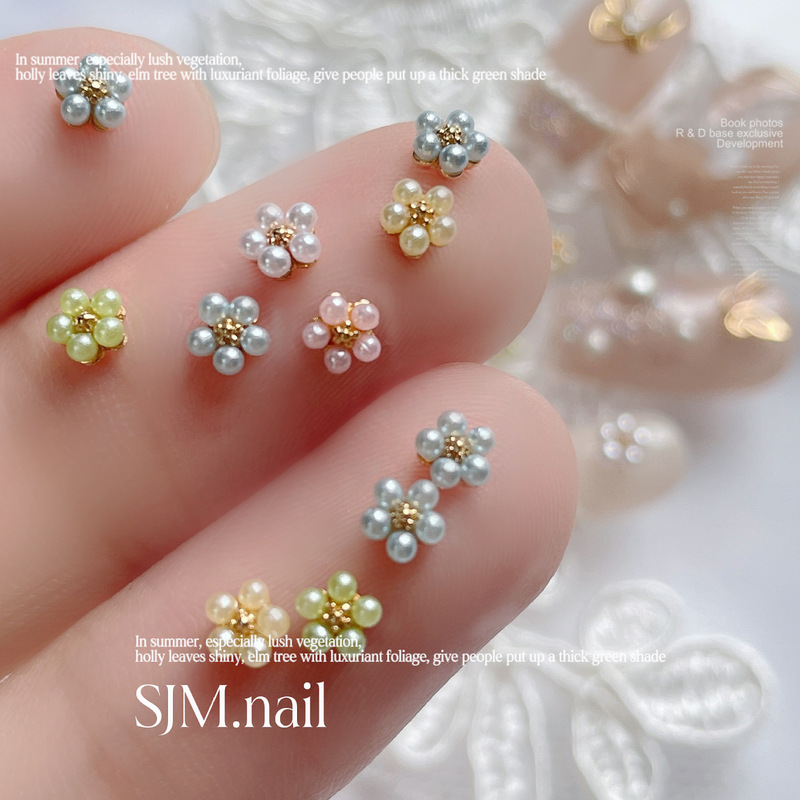 Hyun Ya Feng nail art color highlight Pearl Flower three-dimensional metal small flowers real gold color DIY decorations wholesale