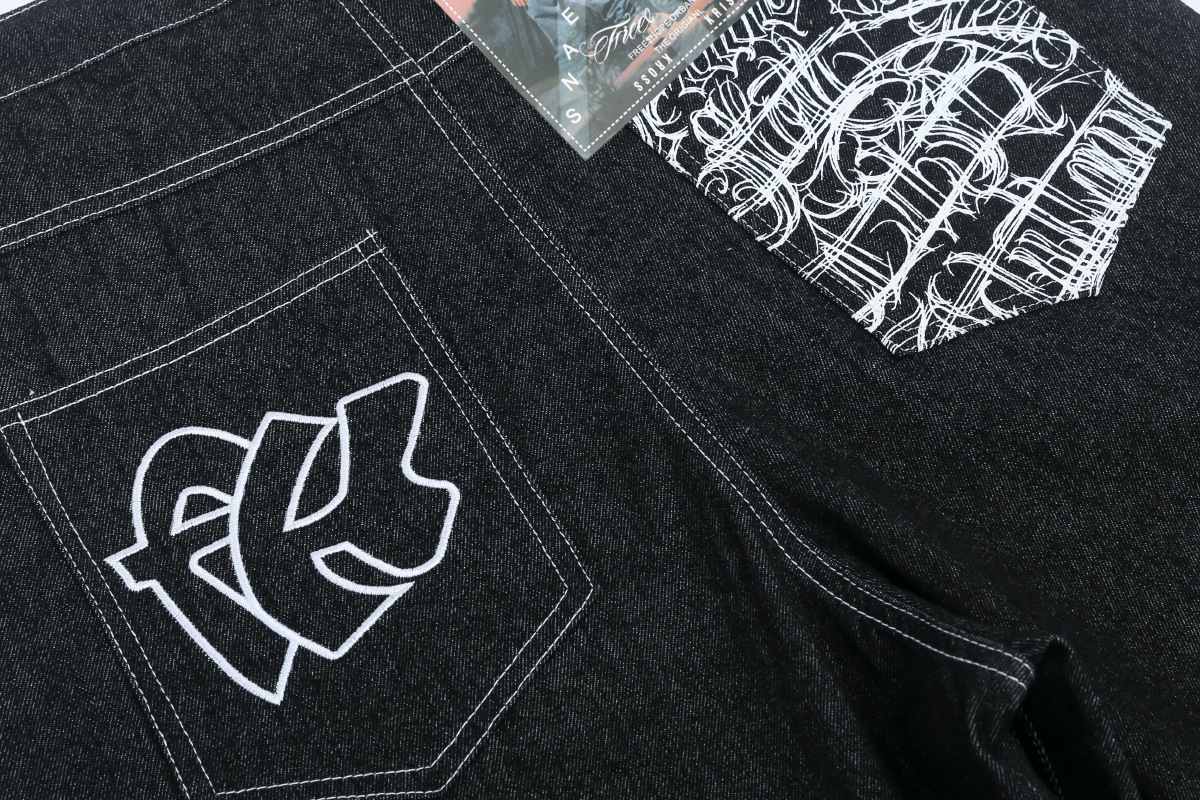 Herr denim shorts chicano stil med blomsterbroderi_voghion.com