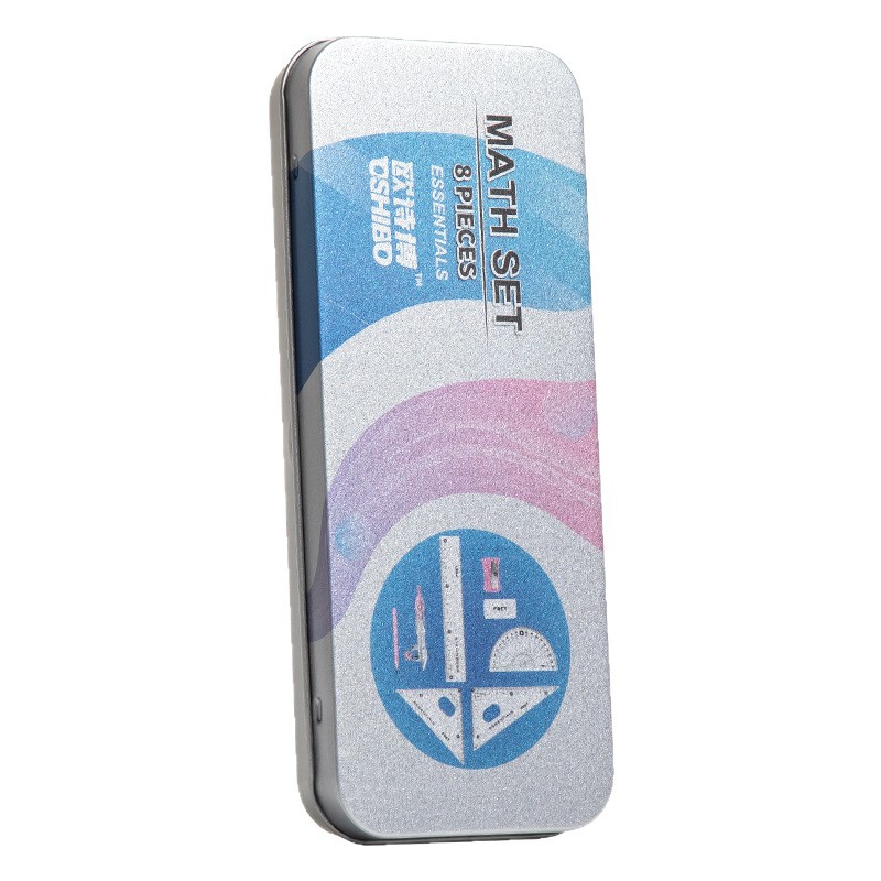 Compasas 8 piezas de conjunto de reglas, caja de hierro para almacenar herramientas de dibujo, reglas rectas, reglas triangulares, reglas de medición de estudiantes