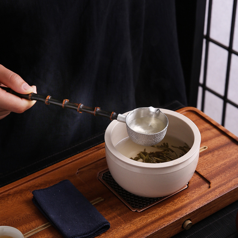 Purple Bamboo whip pure tin water spoon tea ceremony tea spoon long handle wine spoon spoon spoon tea cooker Japanese accessories water ladle