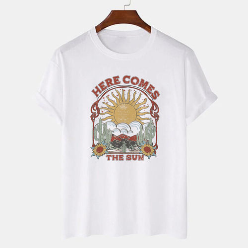 Here Comes the Sun Retro Graphic Tees Women Oversized 70s Hi