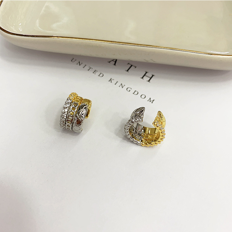 黃銅微鑲鋯石耳骨夾金銀雙色兩種感覺雙生花耳夾正反兩戴氣質耳飾