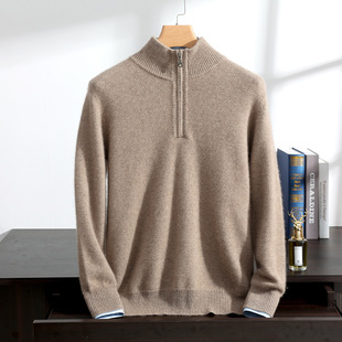 Half turtleneck 100% pure cashmere sweater men's cardigan zipper thickened sweater coat autumn and winter 100 cashmere warm