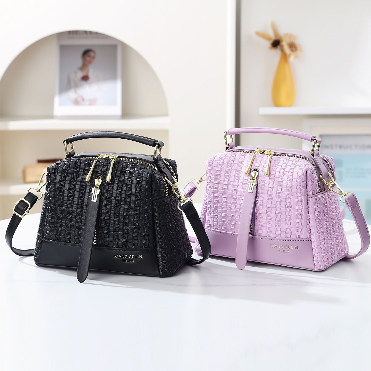 2026 nuevo temperamento de moda tejido bolso de mano textura casual mochila de hombro de gran capacidad bolso de viaje