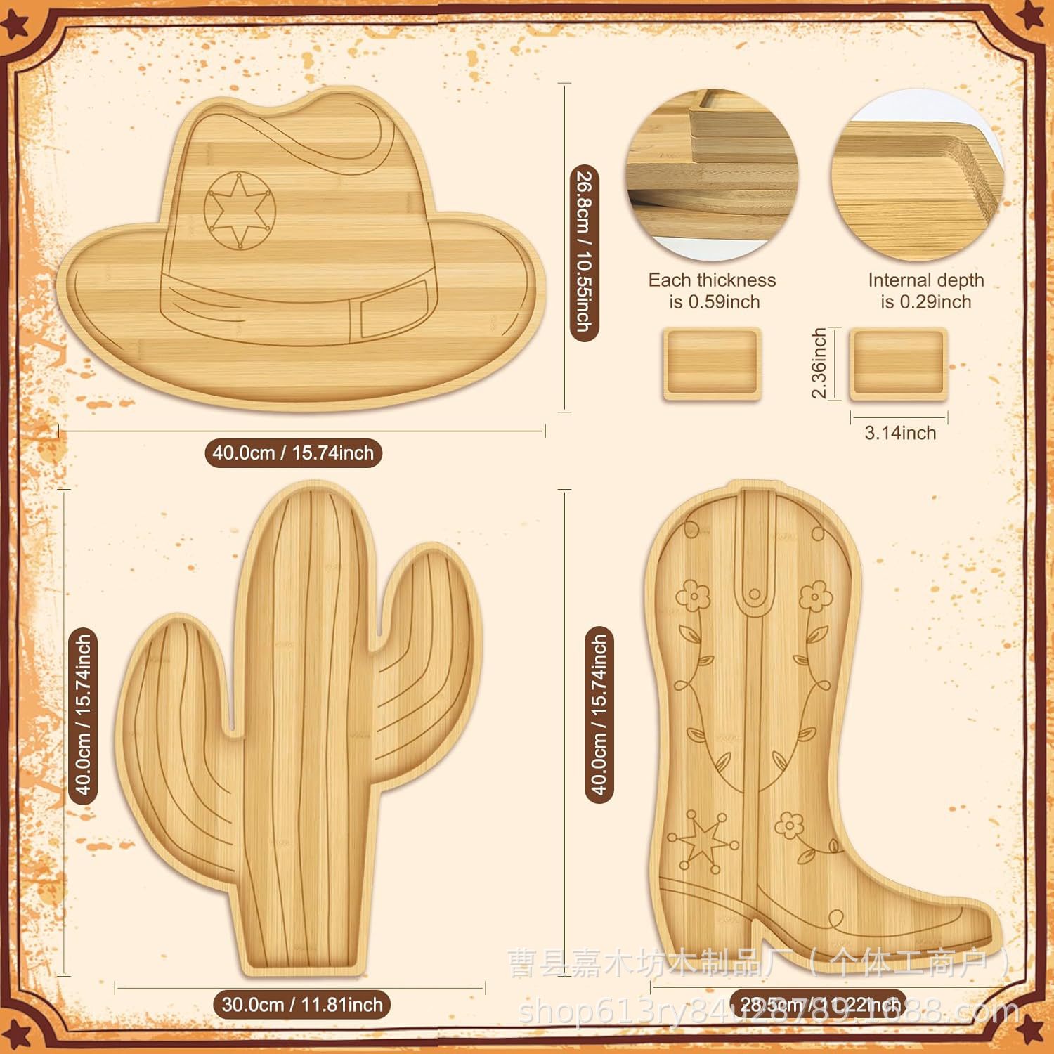 Wooden Cowboy Hat Serving Plate Cowboy Boots Cheese Board Cactus Food Tray Bamboo Plate Birthday Party Decoration