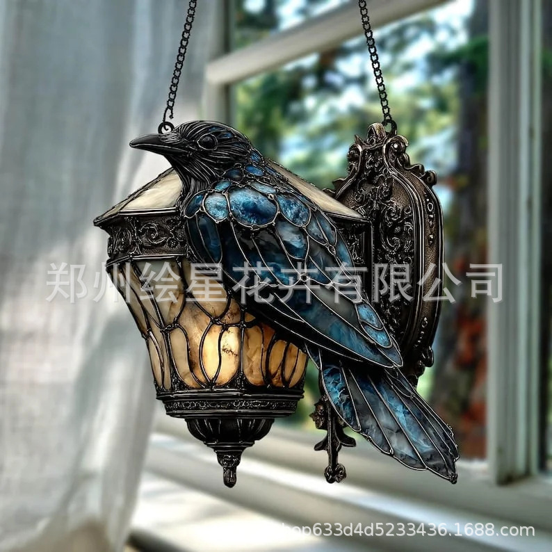 独立站新品万圣节装饰乌鸦哥特式灯笼2D亚克力吸灯黑暗学术之家|undefined