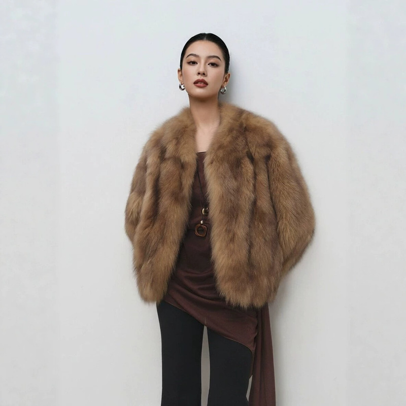 Jiarong Frosty Moonlight V-Neck Short Coat Fox Fur Jacket for Women Internet Celebrity Hot Item