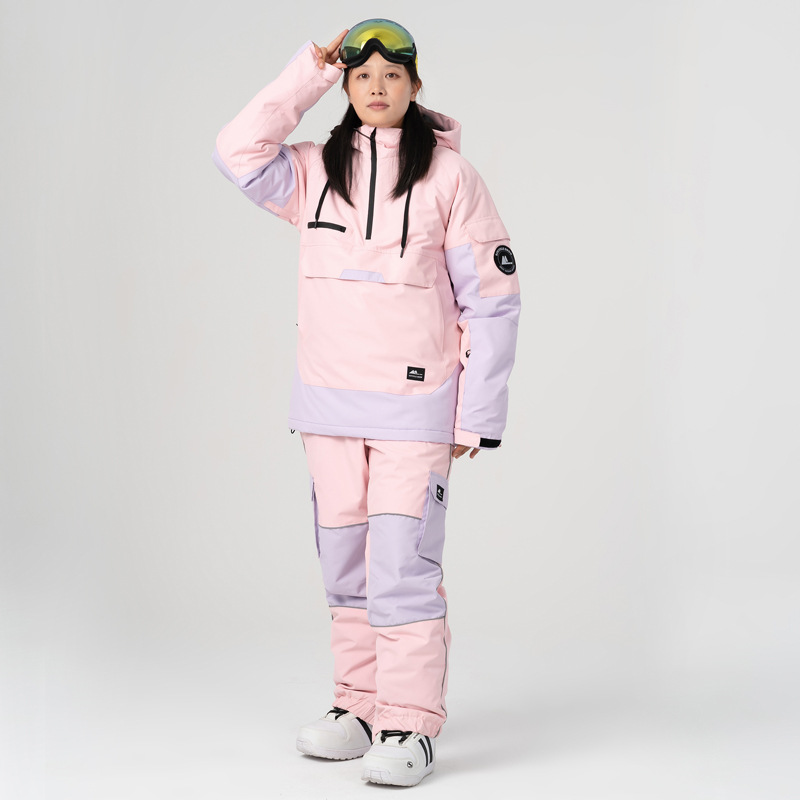 Neie Skianzugsset a Kontrastfaarwen, winddicht a waasserdicht, waarm, atmungsaktiv, Skihoodie, Leggings, Skihosen, Männer a Fraen, een Stéck_voghion.com