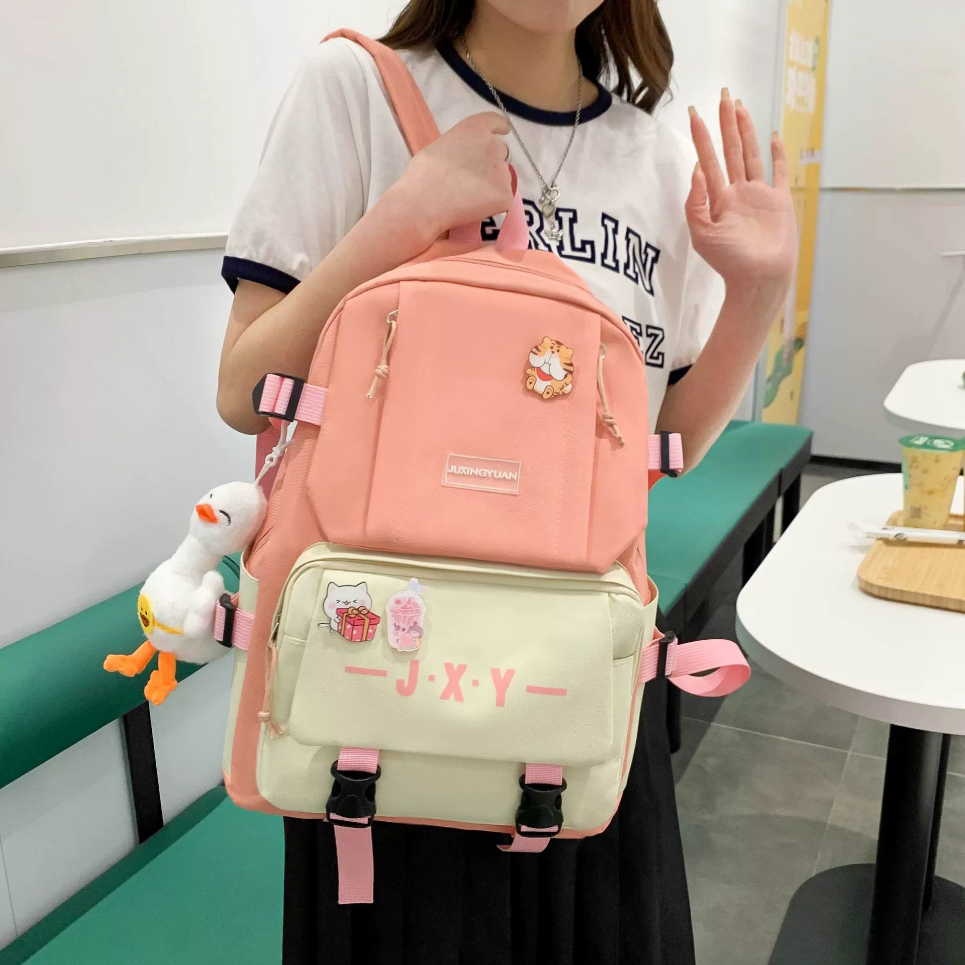 Backpack for leisure, capacious set, fresh cute school bag, simple and elegant design