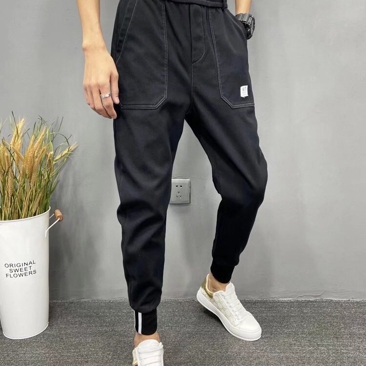 Spring and Summer new jeans men's Korean-style fashionable slim-fit casual pants tight pants ankle-tied pants skinny men's overalls