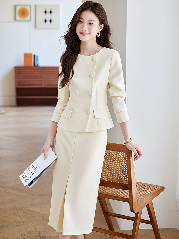 Blue skirt, set, classic suit jacket, slim fit
