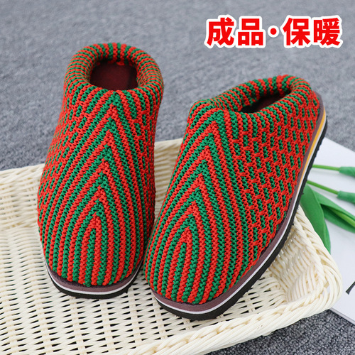 Old-fashioned cotton slippers woolen slippers finished women's handmade home rural grandma elderly winter knitting mom style