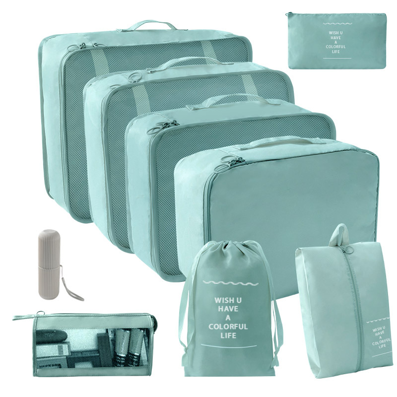 레이크 블루 화장품 가방 9 장 세트 [7 장 세트 + 트라이앵글 가방 + 워시 컵]]