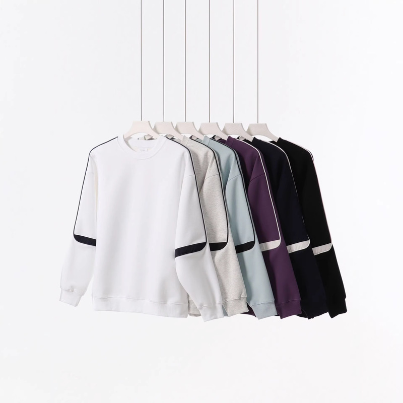 Spring and Autumn Style Heavyweight 380g Trendy Cotton Patchwork Sleeve Crewneck Sweatshirt Couple's American Style Trendy Casual Versatile Sweatshirt Wholesale