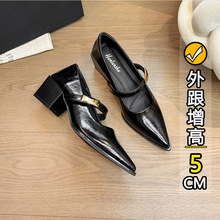 百搭夏季2025跟浅口玛丽气质中鞋子珍鞋年粗尖头法式女新款跟