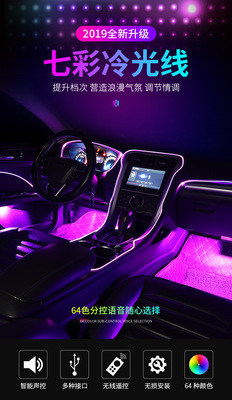 automobile Atmosphere lamp Cold light line The car Decorative lamp Colorful wireless Induction Voice control Atmosphere vehicle The light guide bar