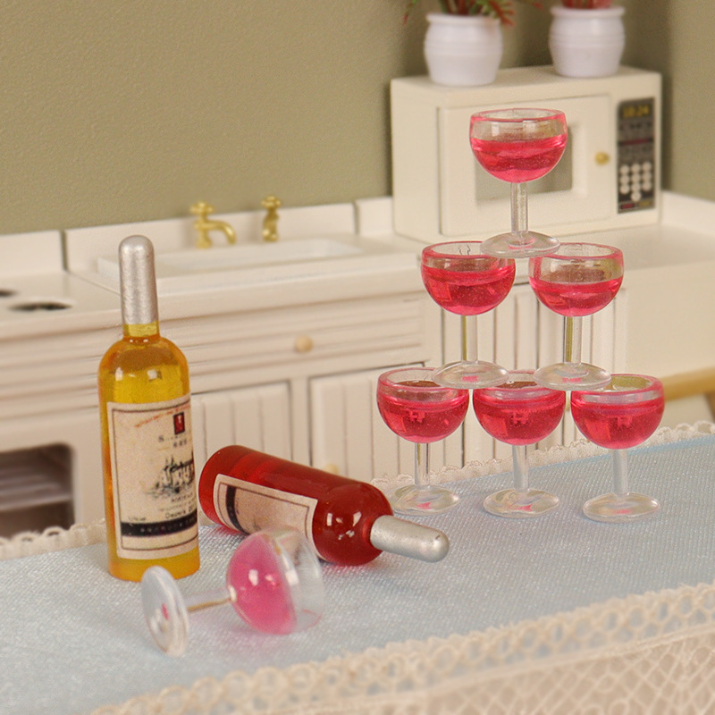 doll house mini simulation red wine bottle handmade diy scene bottle micro landscape creative red wine glass decoration model