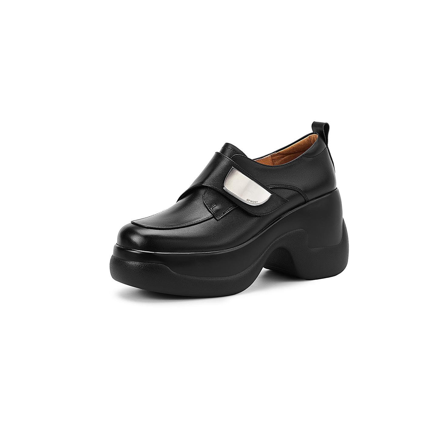 Giày cao gót nữ mũi tròn da bò gót vuông 9 cm quai khóa — màu nâu chi tiết 13