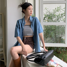 韩版宽松短袖牛仔衬衣女2025春夏休闲设计感薄款外套上衣厂家直销
