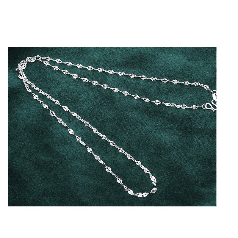 Silver 999.9 Sunflower Necklace Sterling Silver Snowflake Chain All-match Plain Chain Women's Clavicle Chain Straight Drainage Explosions