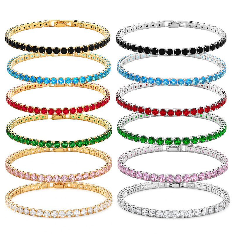 Cross-Border Popular European and American Hip-Hop Tennis Zircon Bracelet for Men and Women, Amazon Best-Selling Chain, Simple and Fashionable Hand Jewelry