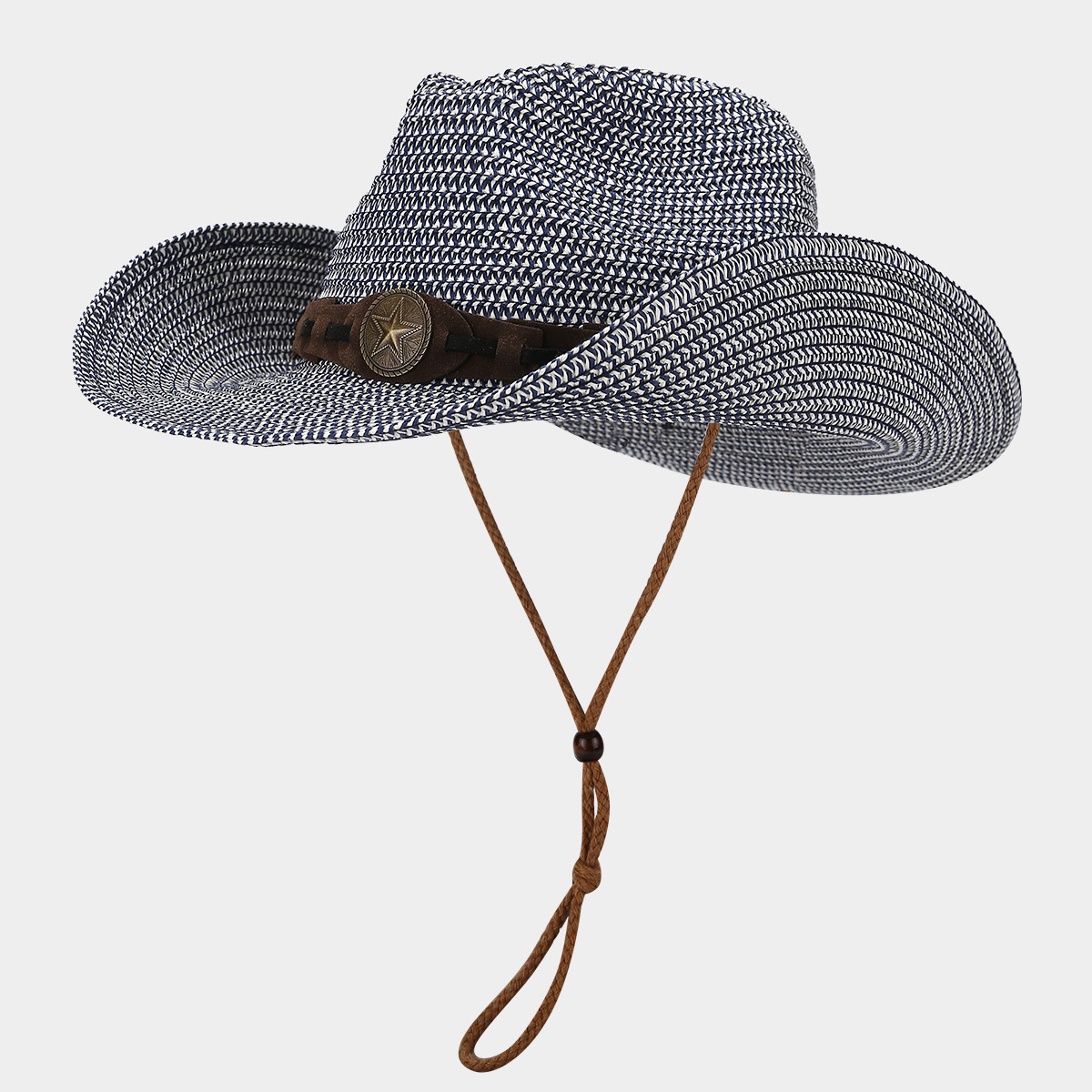 El viento del oeste decoración de sombrero de paja de vaquero para hombres y mujeres de verano retro al aire libre con cuerda a prueba de viento sombrero de sombrero solar transpirable