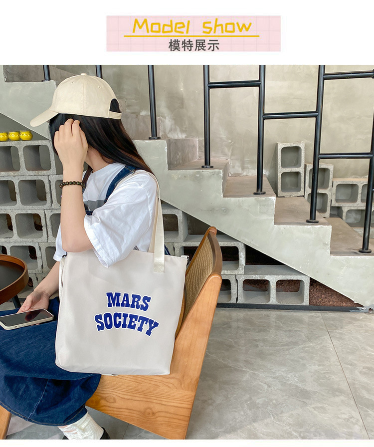 Canvas bag for women, single shoulder, ins crossbody, laid-back style, college student class bag, artistic Japanese style, large capacity, Hong Kong style, chic Item Picture