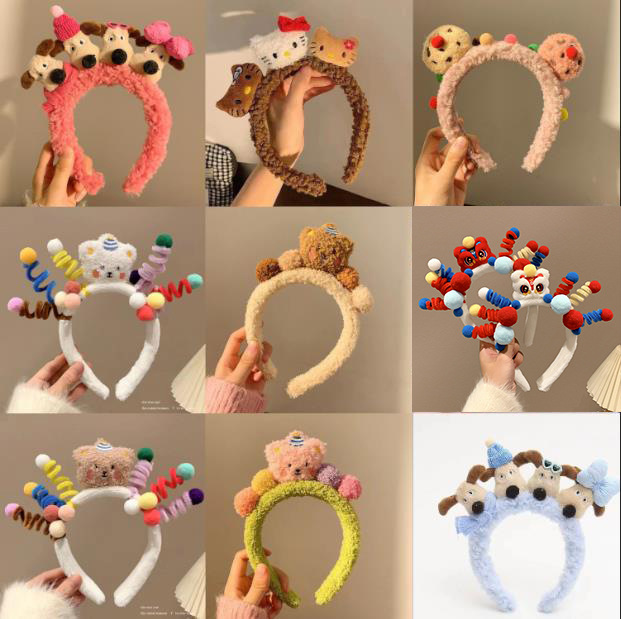 cute fluffy hair band female 2023 new autumn/winter cartoon headband cute face wash internet celebrity headdress hairpin