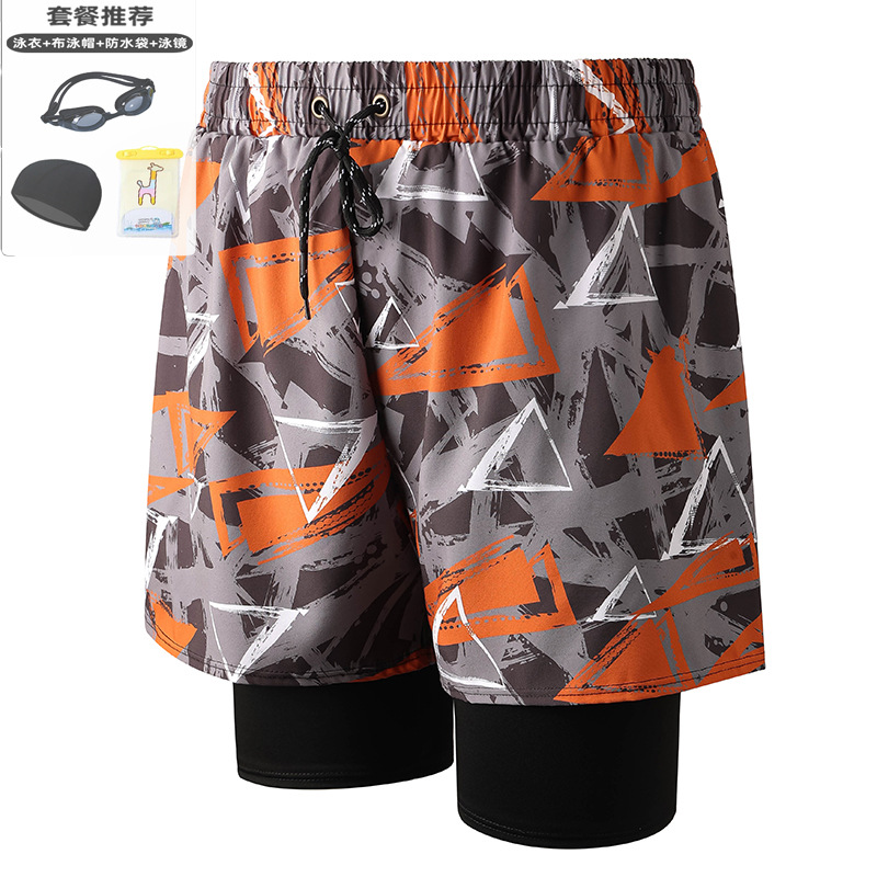 Orange gray 001-3 men's swimming trunks three-piece set
