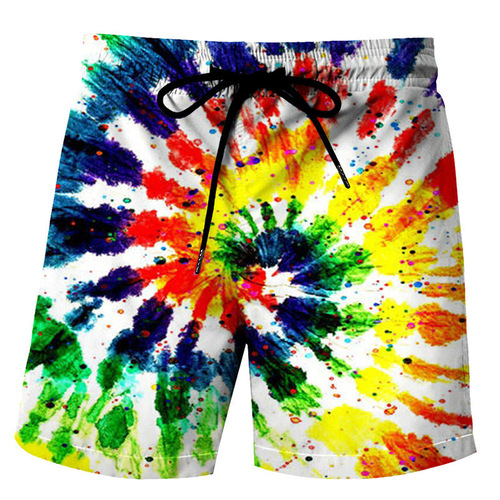 Summer European and American colored vertigo 3D printed shorts summer loose beach pants fashionable casual shorts for men