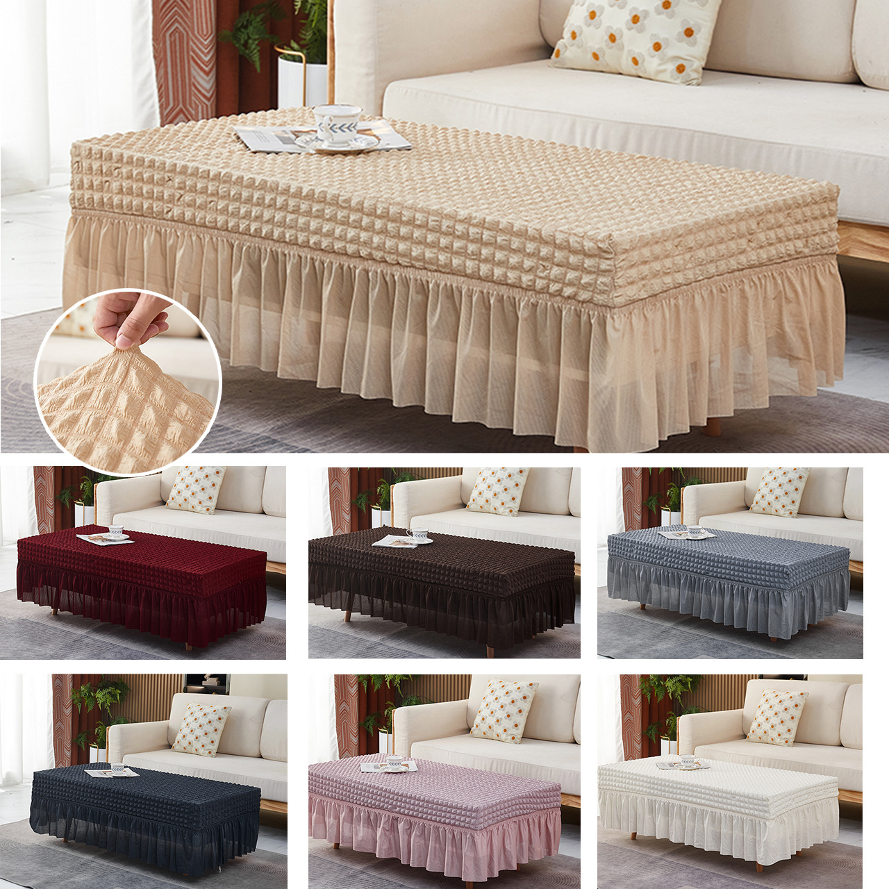 Skirt Coffee Table Set Elastic All-inclusive Dining Table Cover Living Room Coffee Table Tablecloth Rectangular Coffee Table Cover Dust Cover Cover