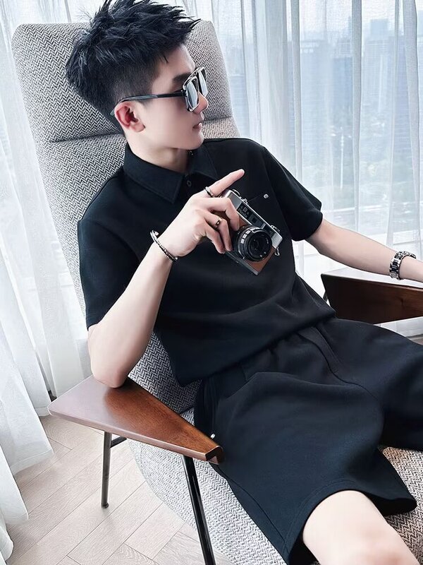 Cross-Border Summer New Men's Casual Sports Suit Short-Sleeved Polo Shirt Simple Shorts Trendy Brand Loose Two-Piece Set Cross-Border Summer New Men's Casual Sports Suit Short-Sleeved Polo Shirt Simple Shorts Trendy Brand Loose Two-Piece Set
