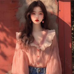 早秋季新款上衣长袖衬衣女士设计感小众时尚衬衫格子印花长袖小衫