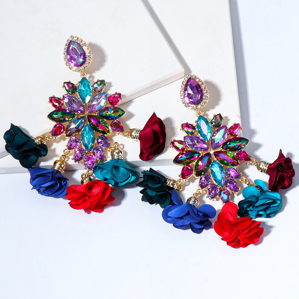 new bohemian color diamond flower earrings personalized wholesale