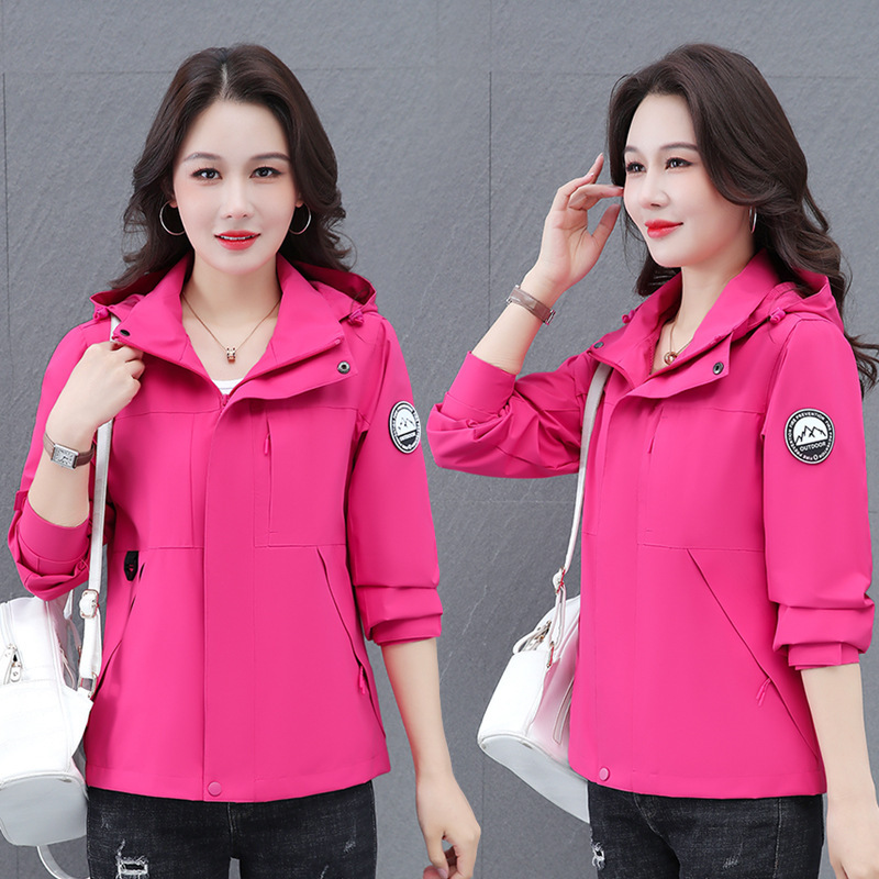 Mid-Length Hooded Detachable Windproof and Waterproof Jacket Jacket for Women Spring and Autumn Large Size Loose Casual Windbreaker