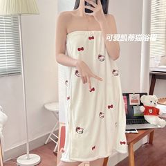かわいいハローキティのバススカート、ネット有名人のロング吸水性、速乾性、糸くずの出ない、厚みのある漫画の学生が着用できるバスタオル