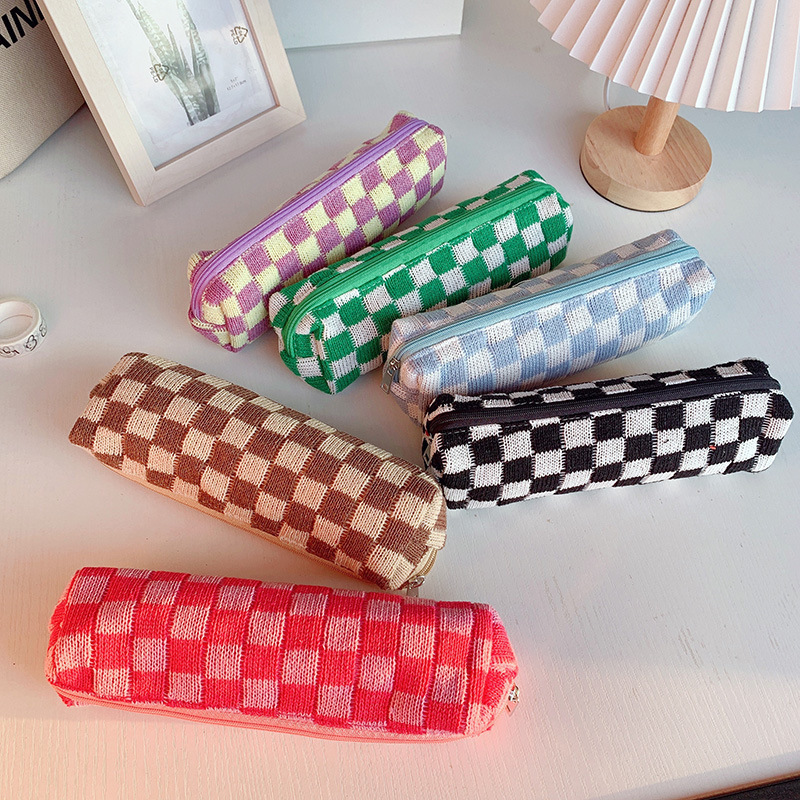 Color Block Cloth Class Learning School Vintage Style Preppy Style Pencil Case display picture 5