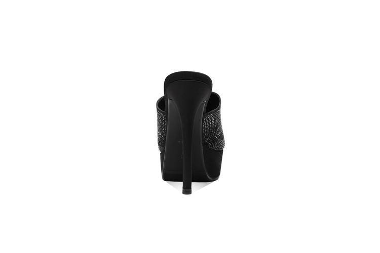 Sandal cao gót nữ quai một dây đính đá, gót nhọn 9 cm, đế platform — đen chi tiết 10